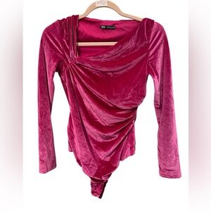 Zara Women's Pink Velvet Bodysuit. EUC